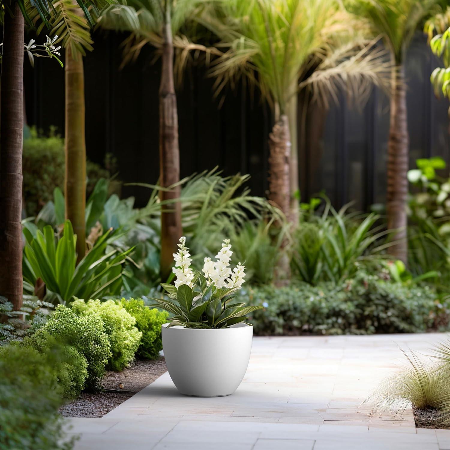 imageKante 142 Inch Round Concrete Planter  Classic Large IndoorOutdoor Plant Pot with Drainage Hole and Rubber Plug Suitable for Gardens and Patios White Finish with Aqua Blue InteriorWhite With Blue Interior