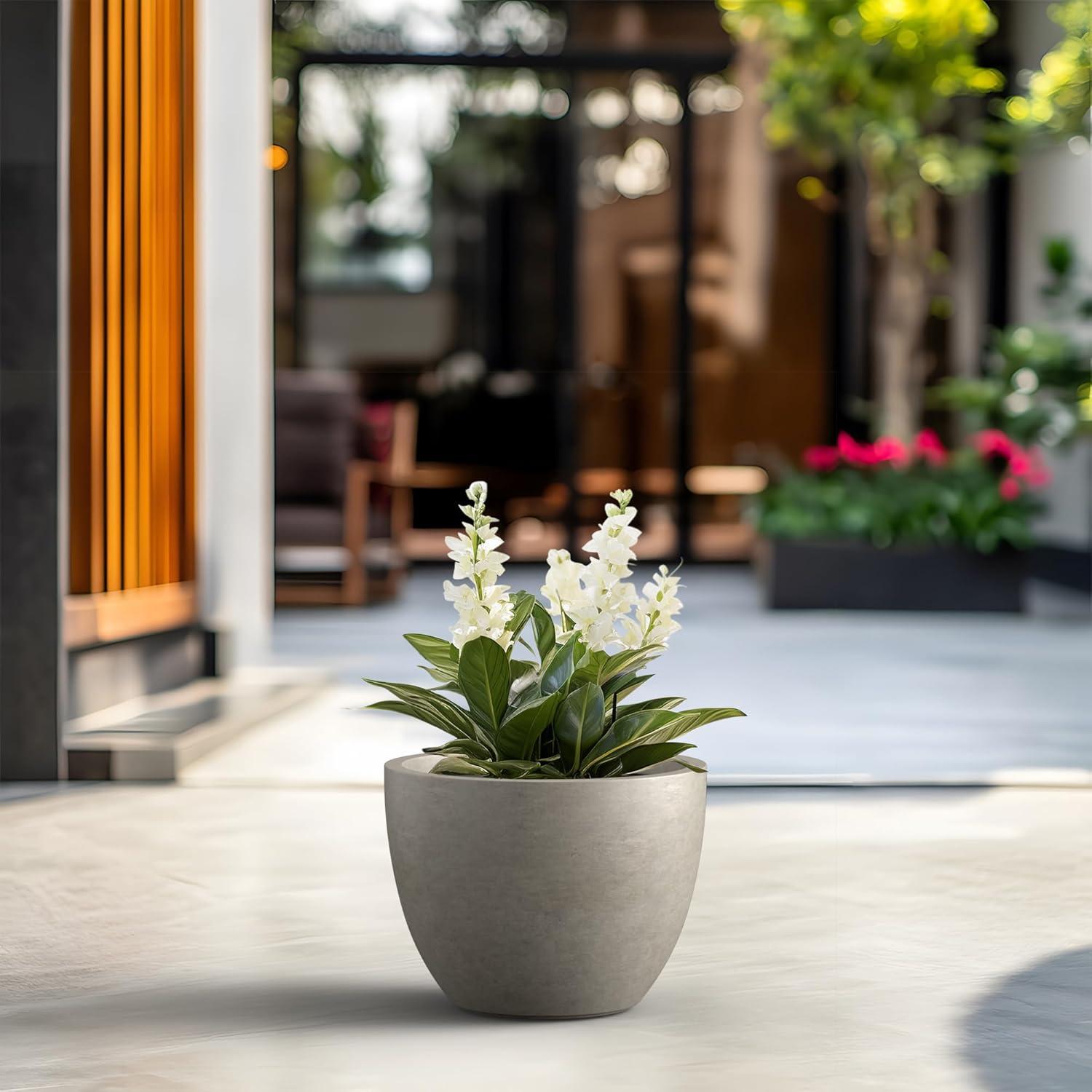 imageKante 142 Inch Round Concrete Planter  Classic Large IndoorOutdoor Plant Pot with Drainage Hole and Rubber Plug Suitable for Gardens and Patios White Finish with Aqua Blue InteriorWeathered Concrete With Green Interior