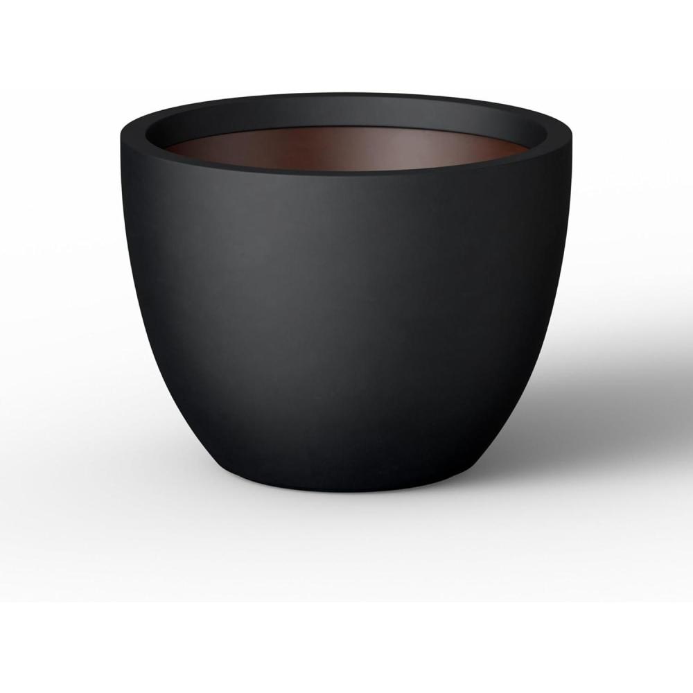 imageKante 142 Inch Round Concrete Planter  Classic Large IndoorOutdoor Plant Pot with Drainage Hole and Rubber Plug Suitable for Gardens and Patios White Finish with Aqua Blue InteriorBlack With Brown Interior