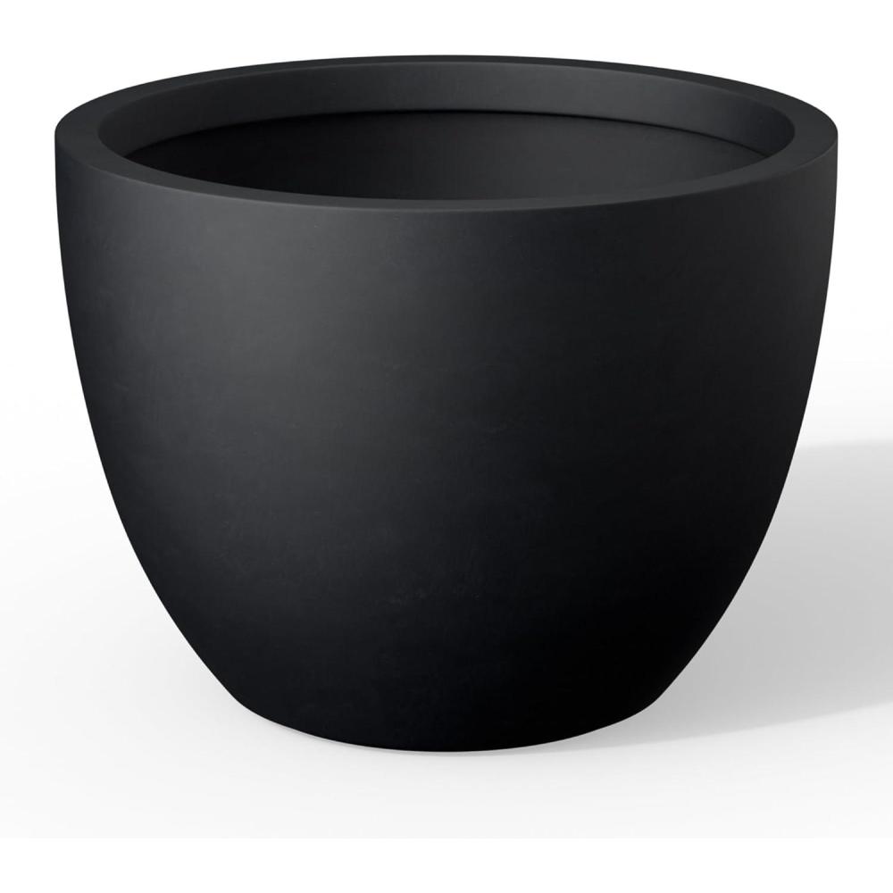 imageKante 142 Inch Round Concrete Planter  Classic Large IndoorOutdoor Plant Pot with Drainage Hole and Rubber Plug Suitable for Gardens and Patios White Finish with Aqua Blue InteriorBlack