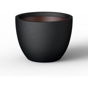 imageKante 142 Inch Round Concrete Planter  Classic Large IndoorOutdoor Plant Pot with Drainage Hole and Rubber Plug Suitable for Gardens and Patios White Finish with Aqua Blue InteriorBlack With Brown Interior