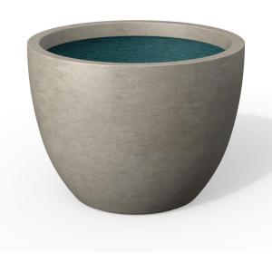 imageKante 142 Inch Round Concrete Planter  Classic Large IndoorOutdoor Plant Pot with Drainage Hole and Rubber Plug Suitable for Gardens and Patios White Finish with Aqua Blue InteriorWeathered Concrete With Green Interior