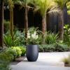 imageKante 165 Inch Tall Concrete Planter Large Indoor Outdoor Plant Pot with Drainage Smooth White Finish with Aqua Blue Interior Ideal for Porch Home Garden PatioCharcoal