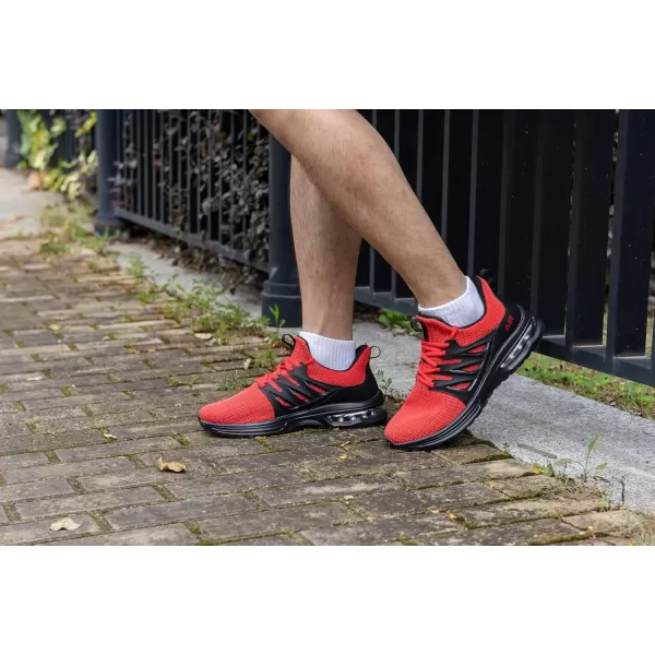 imagePERSOUL Mens Air Running Shoes Athletic Tennis Sneakers Lightweight Breathable Workout Gym Jogging Sport Shoes for Men Size713Blackred