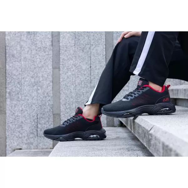 imagePERSOUL Mens Air Running Shoes Lightweight Breathable Athletic Tennis Gym Jogging SneakersBlackred