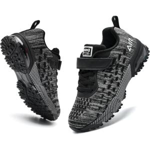 imagePERSOUL Kids Shoes for Boys Girls Children Tennis Sports Athletic School Running SneakersBlack Grey