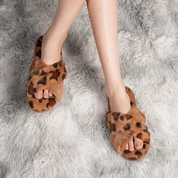 WateLves Women's Cross Band Slide Slippers Soft Plush Furry House Shoes Non Slip Indoor Outdoor Slippers Cozy Open Toe Slip On