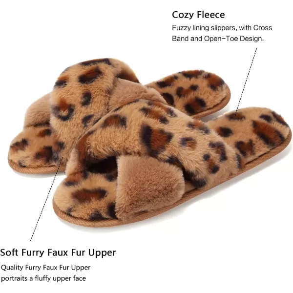 WateLves Women's Cross Band Slide Slippers Soft Plush Furry House Shoes Non Slip Indoor Outdoor Slippers Cozy Open Toe Slip On