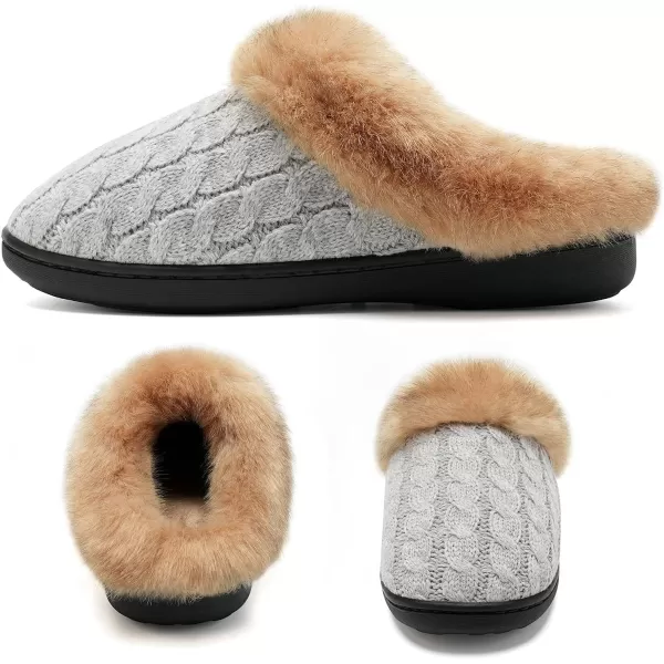 WateLves Women's Memory Foam Slippers Knitted Fur Collar House Shoes Anti-Skid Sole for Indoor &amp; Outdoor