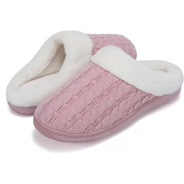 WateLves Women's Memory Foam Slippers Knitted Fur Collar House Shoes Anti-Skid Sole for Indoor &amp; Outdoor