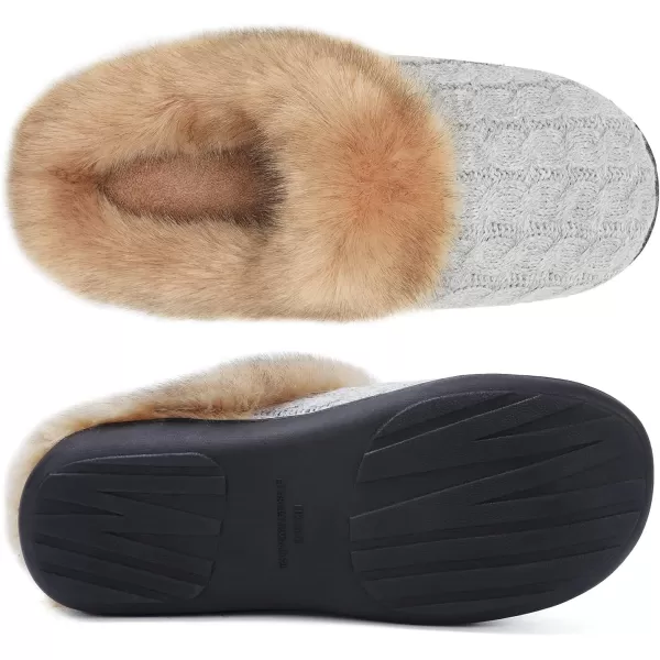 WateLves Women's Memory Foam Slippers Knitted Fur Collar House Shoes Anti-Skid Sole for Indoor &amp; Outdoor
