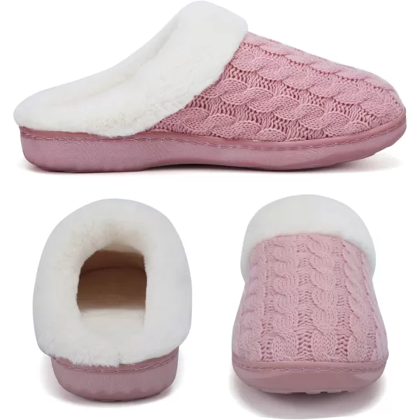 WateLves Women's Memory Foam Slippers Knitted Fur Collar House Shoes Anti-Skid Sole for Indoor &amp; Outdoor