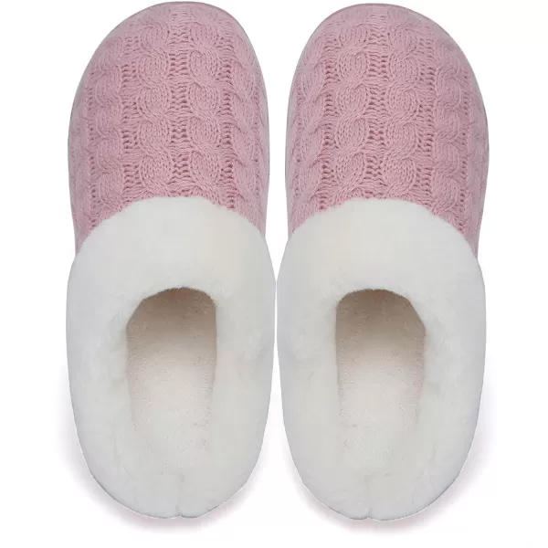 WateLves Women's Memory Foam Slippers Knitted Fur Collar House Shoes Anti-Skid Sole for Indoor &amp; Outdoor