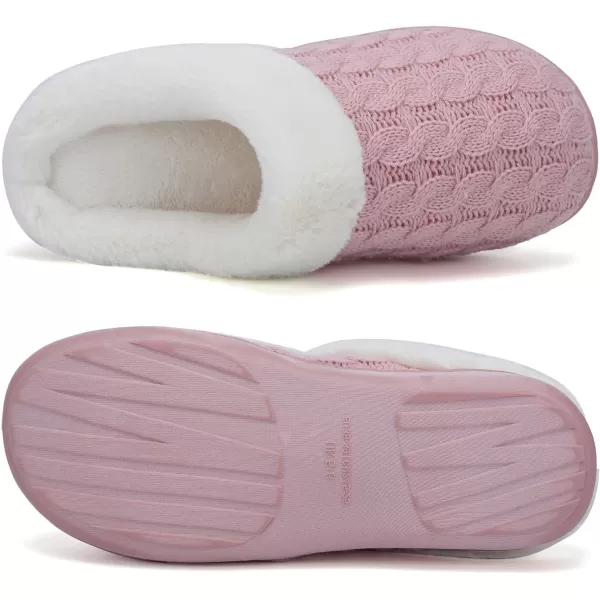 WateLves Women's Memory Foam Slippers Knitted Fur Collar House Shoes Anti-Skid Sole for Indoor &amp; Outdoor