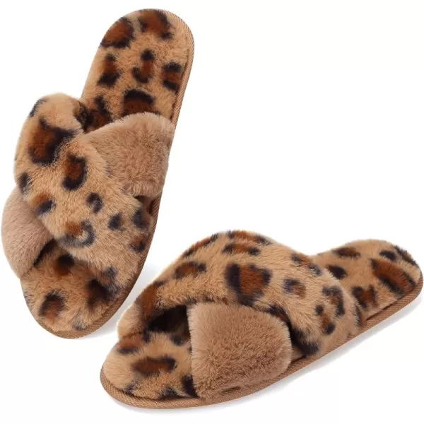 WateLves Women's Cross Band Slide Slippers Soft Plush Furry House Shoes Non Slip Indoor Outdoor Slippers Cozy Open Toe Slip On