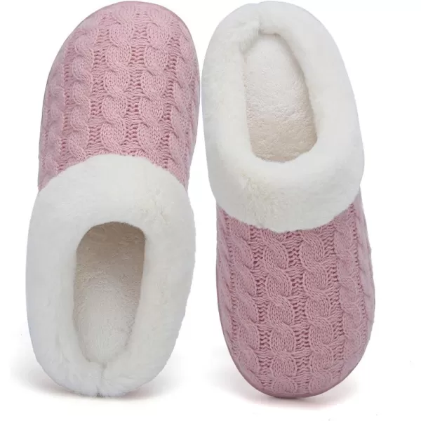 WateLves Women's Memory Foam Slippers Knitted Fur Collar House Shoes Anti-Skid Sole for Indoor &amp; Outdoor