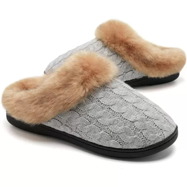 WateLves Women's Memory Foam Slippers Knitted Fur Collar House Shoes Anti-Skid Sole for Indoor &amp; Outdoor