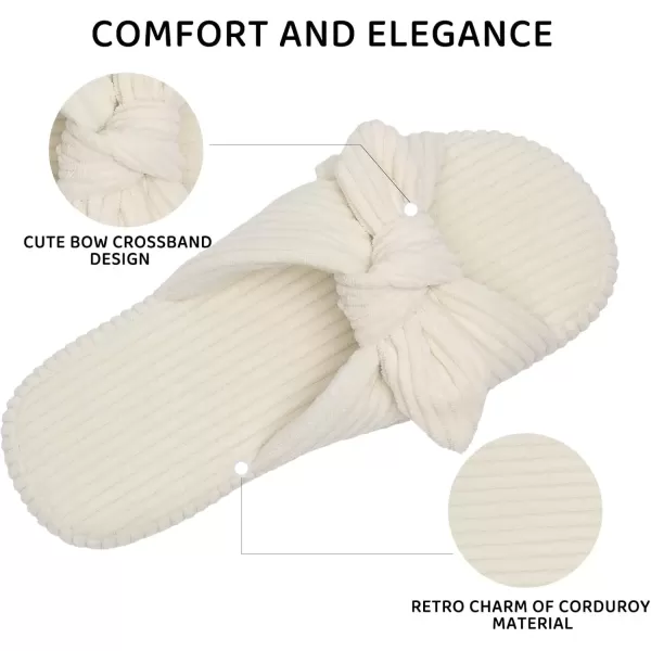 imageWateLves Cute Bow Slippers for Women Memory Foam Corduroy Open Toe Slide Slippers Ladies Cross Band House Shoes for Indoor OutdoorBeige