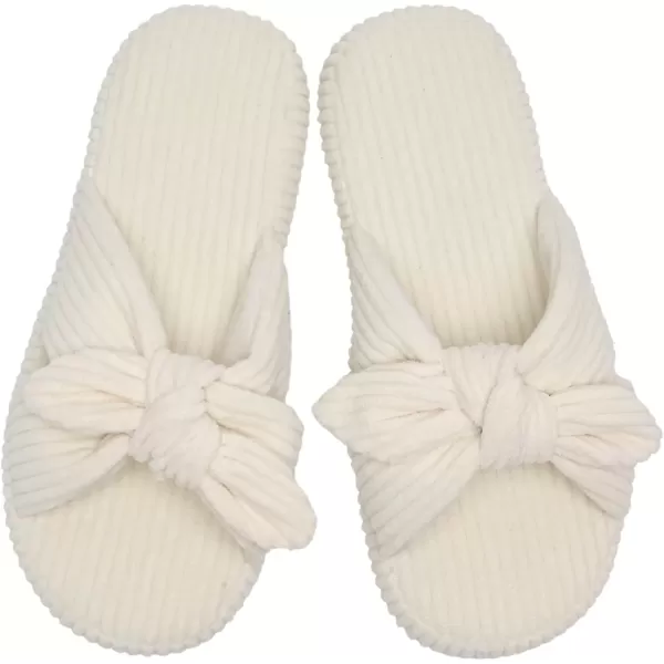 imageWateLves Cute Bow Slippers for Women Memory Foam Corduroy Open Toe Slide Slippers Ladies Cross Band House Shoes for Indoor OutdoorBeige
