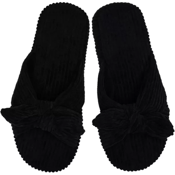 imageWateLves Cute Bow Slippers for Women Memory Foam Corduroy Open Toe Slide Slippers Ladies Cross Band House Shoes for Indoor OutdoorBlack