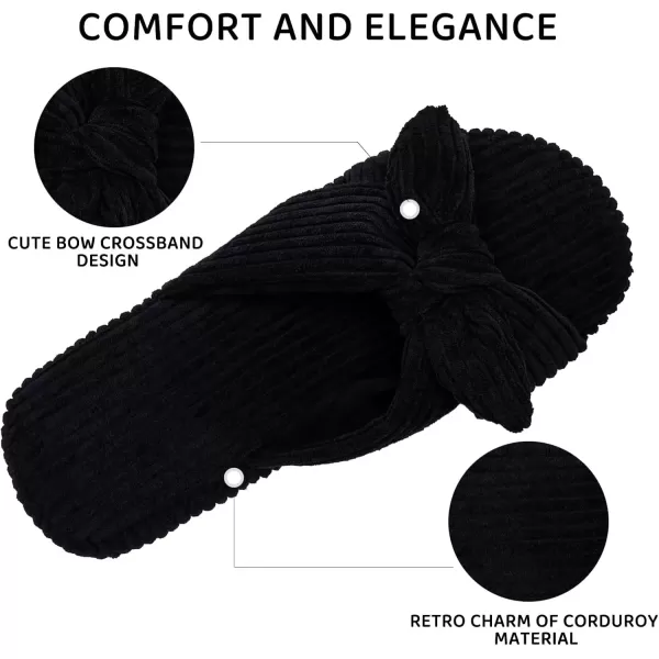 imageWateLves Cute Bow Slippers for Women Memory Foam Corduroy Open Toe Slide Slippers Ladies Cross Band House Shoes for Indoor OutdoorBlack