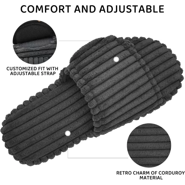 imageWateLves Cute Bow Slippers for Women Memory Foam Corduroy Open Toe Slide Slippers Ladies Cross Band House Shoes for Indoor OutdoorDark Gray