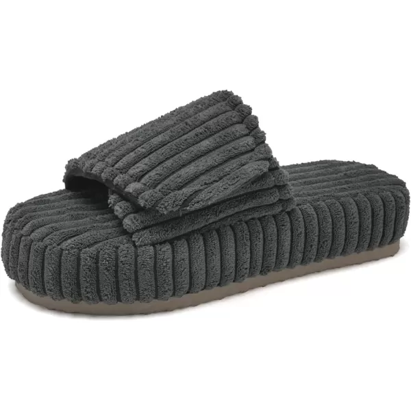 imageWateLves Cute Bow Slippers for Women Memory Foam Corduroy Open Toe Slide Slippers Ladies Cross Band House Shoes for Indoor OutdoorDark Gray