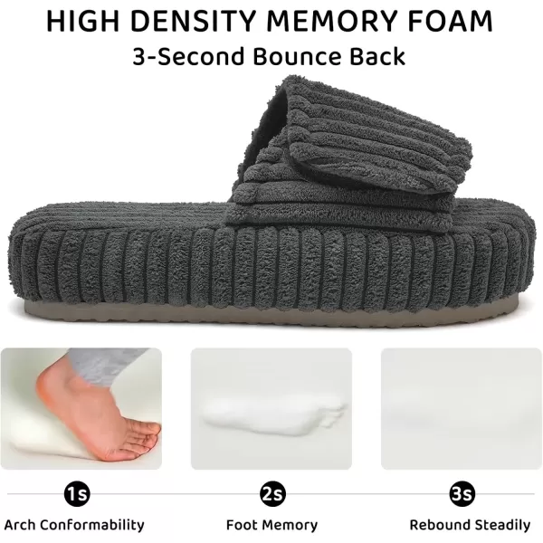 imageWateLves Cute Bow Slippers for Women Memory Foam Corduroy Open Toe Slide Slippers Ladies Cross Band House Shoes for Indoor OutdoorDark Gray