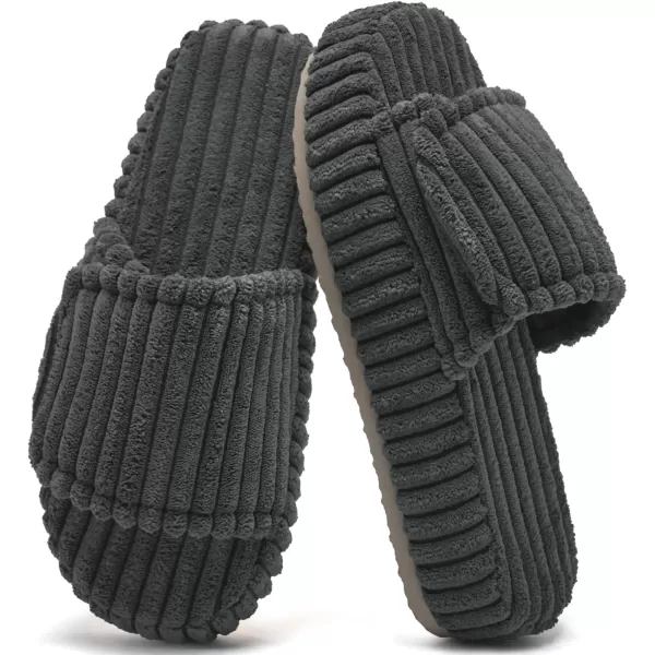 imageWateLves Cute Bow Slippers for Women Memory Foam Corduroy Open Toe Slide Slippers Ladies Cross Band House Shoes for Indoor OutdoorDark Gray