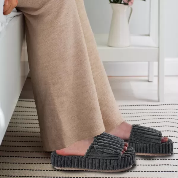 imageWateLves Cute Bow Slippers for Women Memory Foam Corduroy Open Toe Slide Slippers Ladies Cross Band House Shoes for Indoor OutdoorDark Gray