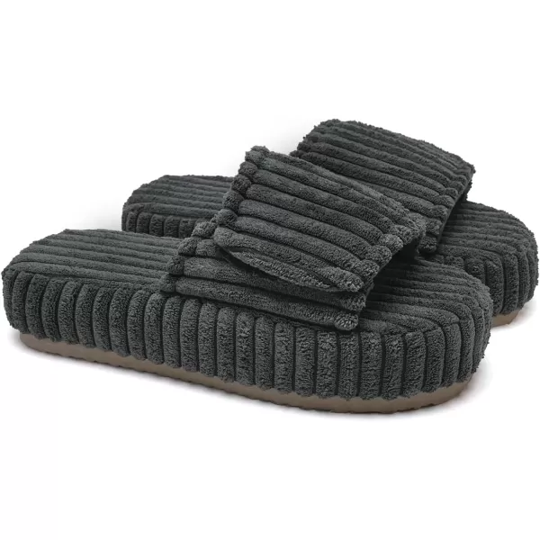 imageWateLves Cute Bow Slippers for Women Memory Foam Corduroy Open Toe Slide Slippers Ladies Cross Band House Shoes for Indoor OutdoorDark Gray