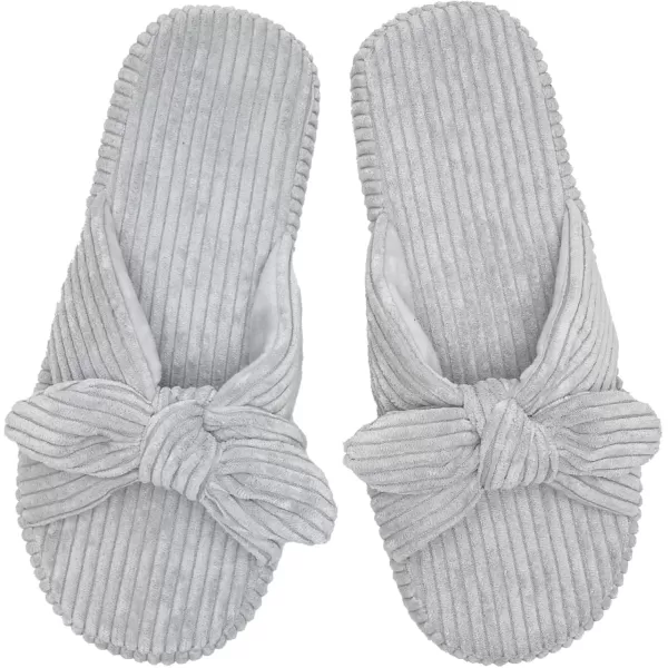 imageWateLves Cute Bow Slippers for Women Memory Foam Corduroy Open Toe Slide Slippers Ladies Cross Band House Shoes for Indoor OutdoorGrey