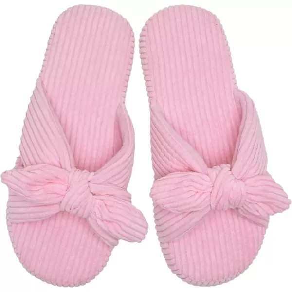 imageWateLves Cute Bow Slippers for Women Memory Foam Corduroy Open Toe Slide Slippers Ladies Cross Band House Shoes for Indoor OutdoorPink
