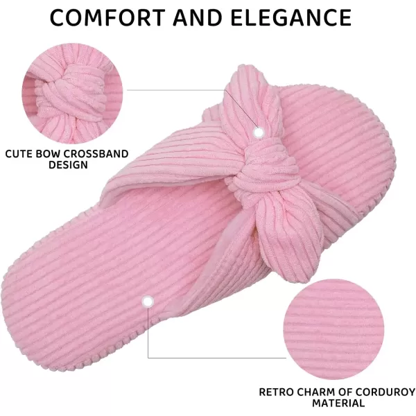 imageWateLves Cute Bow Slippers for Women Memory Foam Corduroy Open Toe Slide Slippers Ladies Cross Band House Shoes for Indoor OutdoorPink