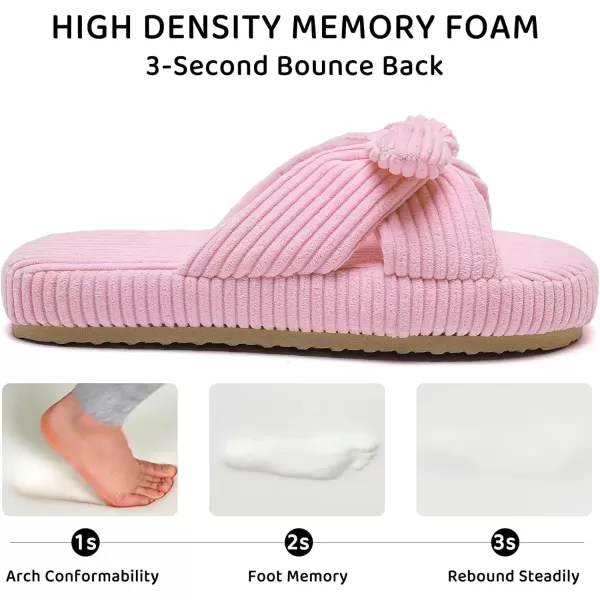imageWateLves Cute Bow Slippers for Women Memory Foam Corduroy Open Toe Slide Slippers Ladies Cross Band House Shoes for Indoor OutdoorPink
