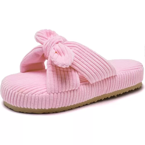 imageWateLves Cute Bow Slippers for Women Memory Foam Corduroy Open Toe Slide Slippers Ladies Cross Band House Shoes for Indoor OutdoorPink