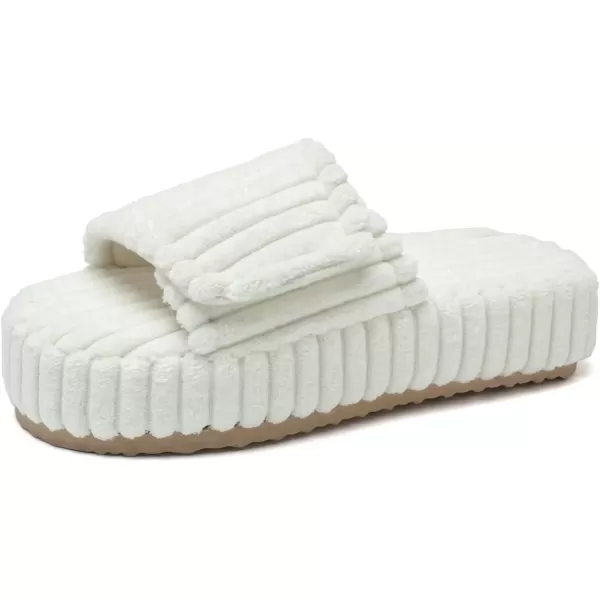 imageWateLves Cute Bow Slippers for Women Memory Foam Corduroy Open Toe Slide Slippers Ladies Cross Band House Shoes for Indoor OutdoorWhite