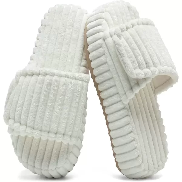 imageWateLves Cute Bow Slippers for Women Memory Foam Corduroy Open Toe Slide Slippers Ladies Cross Band House Shoes for Indoor OutdoorWhite