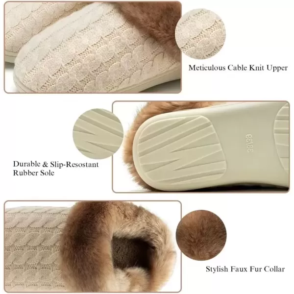 imageWateLves Womens Memory Foam Slippers Knitted Fur Collar House Shoes AntiSkid Sole for Indoor ampamp OutdoorBeige