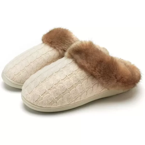 imageWateLves Womens Memory Foam Slippers Knitted Fur Collar House Shoes AntiSkid Sole for Indoor ampamp OutdoorBeige