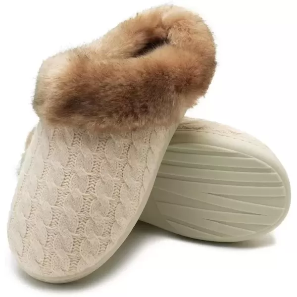 imageWateLves Womens Memory Foam Slippers Knitted Fur Collar House Shoes AntiSkid Sole for Indoor ampamp OutdoorBeige