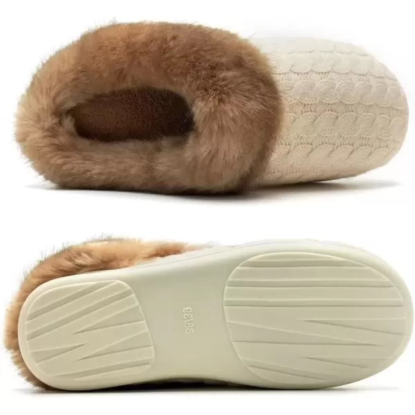 imageWateLves Womens Memory Foam Slippers Knitted Fur Collar House Shoes AntiSkid Sole for Indoor ampamp OutdoorBeige