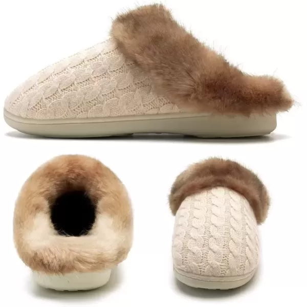 imageWateLves Womens Memory Foam Slippers Knitted Fur Collar House Shoes AntiSkid Sole for Indoor ampamp OutdoorBeige