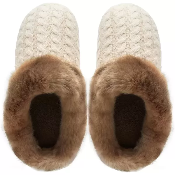 imageWateLves Womens Memory Foam Slippers Knitted Fur Collar House Shoes AntiSkid Sole for Indoor ampamp OutdoorBeige