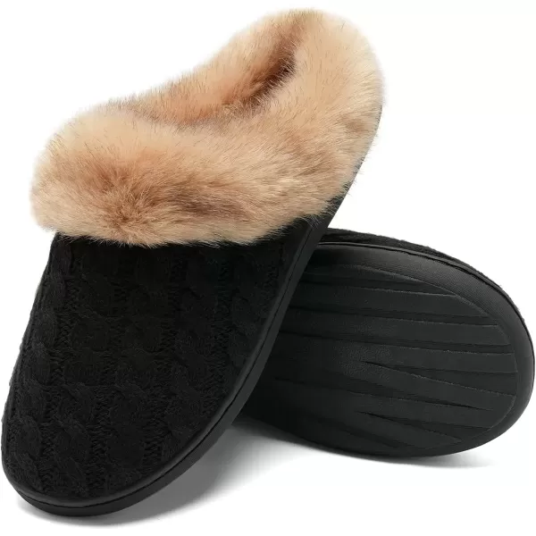 imageWateLves Womens Memory Foam Slippers Knitted Fur Collar House Shoes AntiSkid Sole for Indoor ampamp OutdoorBlack