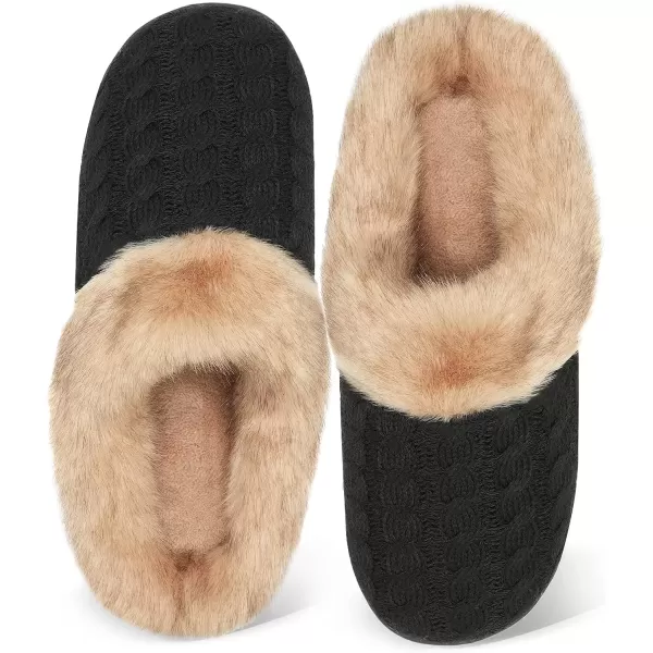 imageWateLves Womens Memory Foam Slippers Knitted Fur Collar House Shoes AntiSkid Sole for Indoor ampamp OutdoorBlack