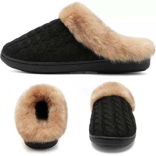 imageWateLves Womens Memory Foam Slippers Knitted Fur Collar House Shoes AntiSkid Sole for Indoor ampamp OutdoorBlack