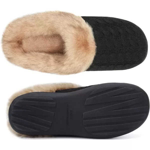 imageWateLves Womens Memory Foam Slippers Knitted Fur Collar House Shoes AntiSkid Sole for Indoor ampamp OutdoorBlack