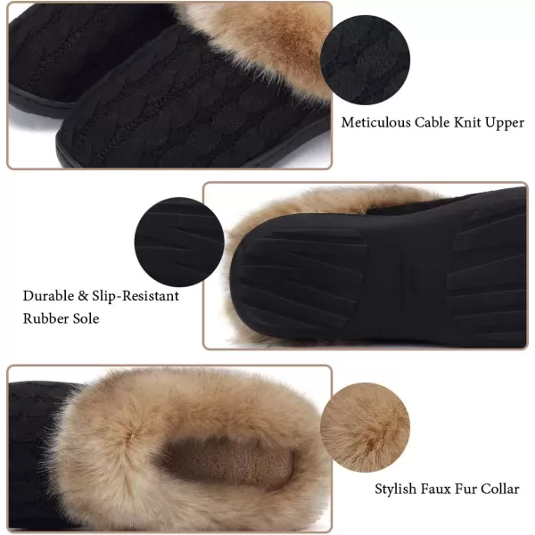 imageWateLves Womens Memory Foam Slippers Knitted Fur Collar House Shoes AntiSkid Sole for Indoor ampamp OutdoorBlack