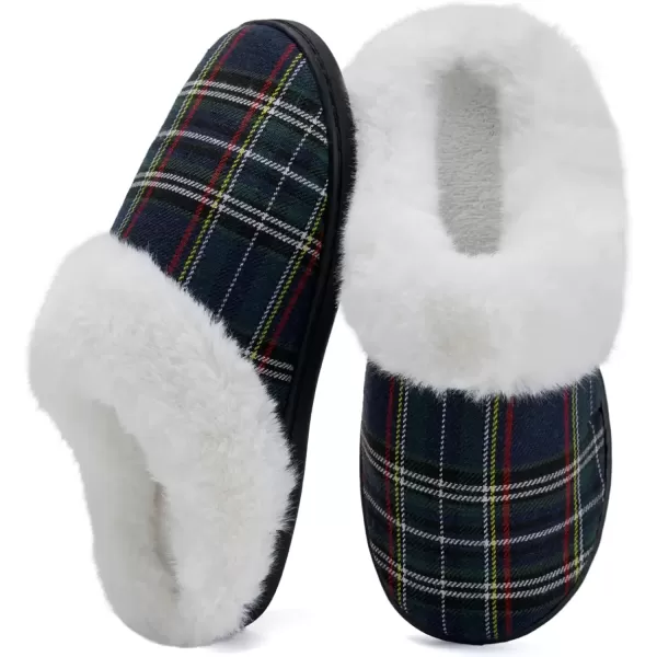 imageWateLves Womens Memory Foam Slippers Knitted Fur Collar House Shoes AntiSkid Sole for Indoor ampamp OutdoorChristmas Green